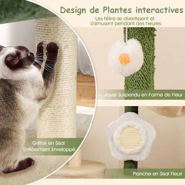 COSTWAY Multi-Level Katte træ med Søde Blomster, Plys Øverste Platform, Hule, Kradsebræt og Sisal Plade, Bold