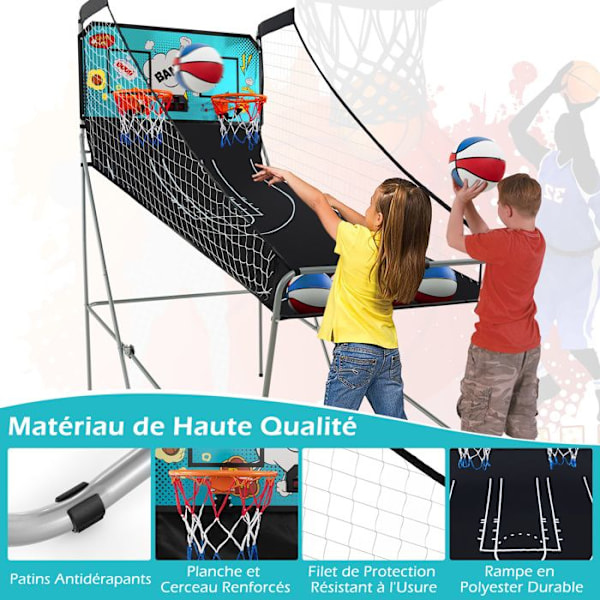COSTWAY Samling Basketball Arcade Sammenklappelig med 2 Kurve, 4 Bolde og Pumpe, Scoring System, 8 Tilstande, 1 til 4 Spillere, Grøn