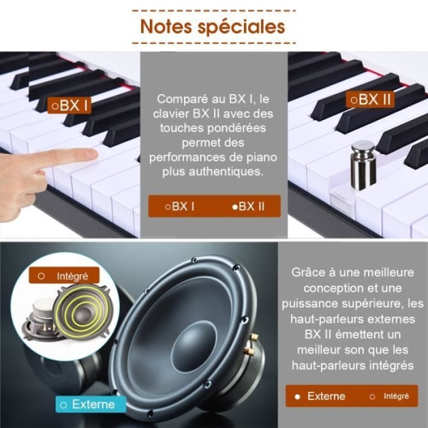 COSTWAY Bärbar elektronisk klaviatur 88 viktade tangenter Bluetooth-funktion MIDI-gränssnitt Högtalare Sustain Pedal Vit