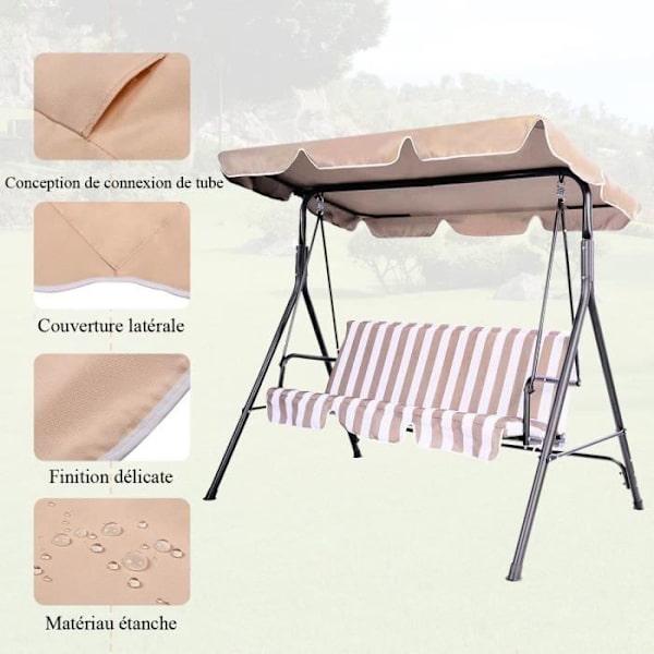 COSTWAY Ersättningstak för trädgårdsgunga 168x115cm Beige Vattentätt Polyester Markistak