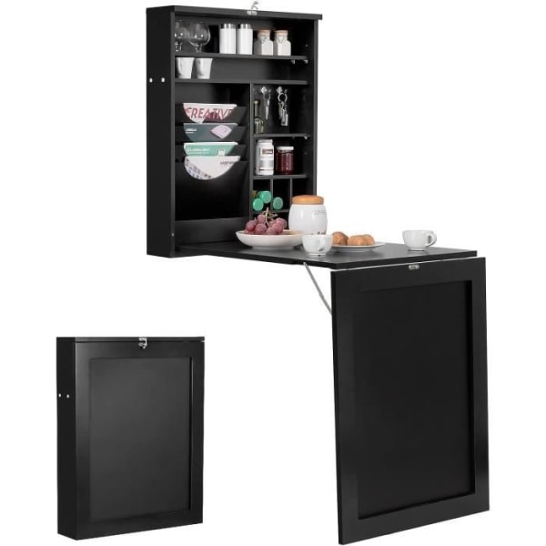 COSTWAY Foldevægsskrivebord, foldbart vægbord med integrerede rum og skrivebakke, 87 x 60 x 150 CM, sort