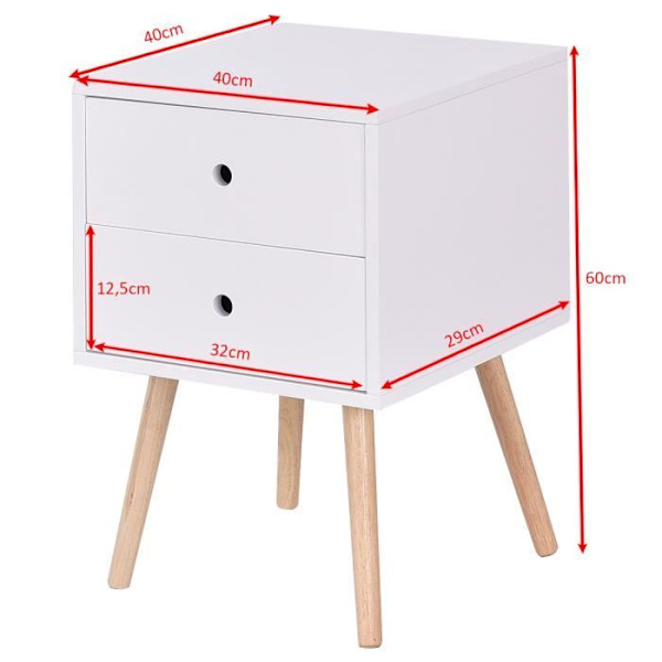 COSTWAY Skandinavisk hvidt sengebord med 2 skuffer Lavet af MDF natbord til soveværelse, hall, stue40 x 40 x 56 CM Vit