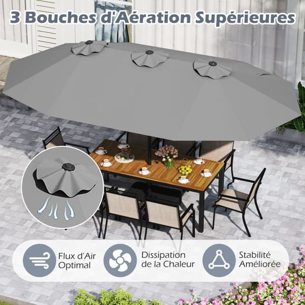 Parasol Dobbelt til Haven 470x285cm Rektangulær - COSTWAY - Eft. Base og 2 Sandposer inkluderet - 12 Robuste Ribber - Terrasse - Grå