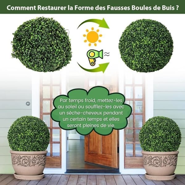 COSTWAY kunstig plante - 2 buksbomkugler (dia.: 45 CM) buksbomkugler UV-resistente dekorative til indendørs udendørs