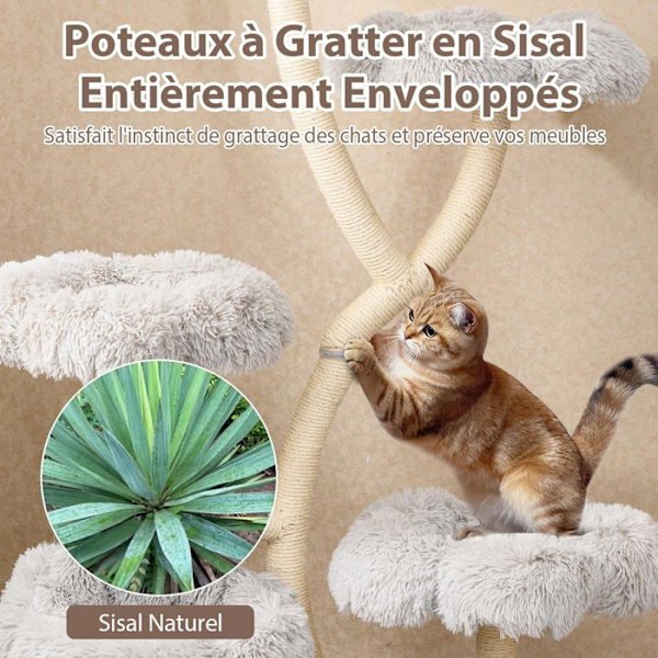 COSTWAY Multi-niveau Katte træ 165 CM, 4 Polstrede Platforme, Sisal Kradsetræ, 2-i-1 Condo Privat Niche, Grå Grå