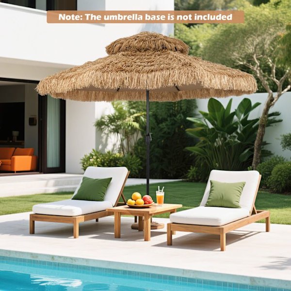 COSTWAY Strandparasol i PE Palme Hawaiiansk Stil 299 x 299 x 270 cm - Justerbar Neigung 30° - 8 Ribber - Halmtag i 2 Niveauer Naturlig