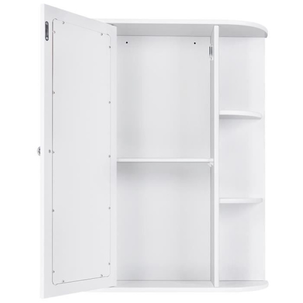 COSTWAY Badeværelse Skab, med Spejl, 6 Åbne Hylder og 2 Indvendige Rum, 60 x 16,5 x 67,5 cm, Hvid