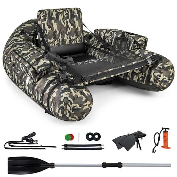 COSTWAY oppustelig fiskebåd - Fiskelineal - Finner - Stangholder - Opbevaringslomme - Pagaj - Pumpe - Taskestropper - Camouflage