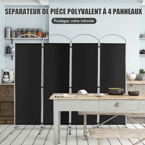 Paravent på Fod - COSTWAY - 4 Foldbare Paneler - Sort - Indendørsskel Svart