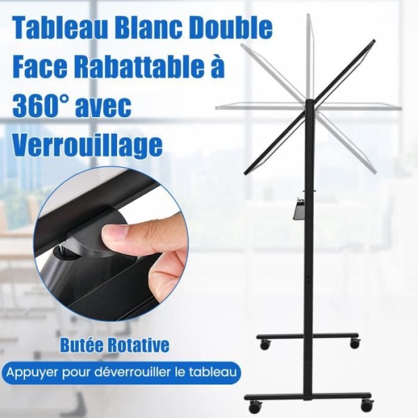 COSTWAY Magnetisk tavle 120 x 80 cm Dobbeltsidet vendbar tørsletning 2 justerbar højde 4 mobile hjul Sort