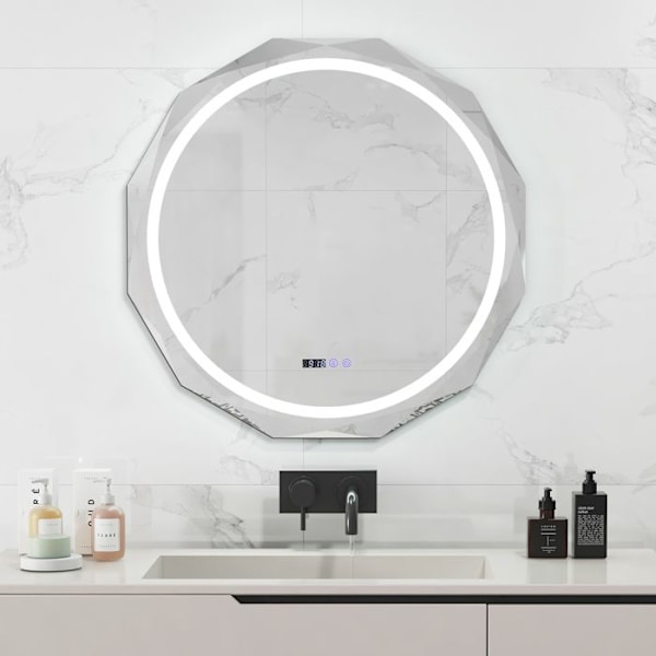 COSTWAY 76 x 76 cm Badeværelsesspejl, 3 farver, Hukommelsesfunktion, Touch Switch, Anti-dug funktion, White Edge