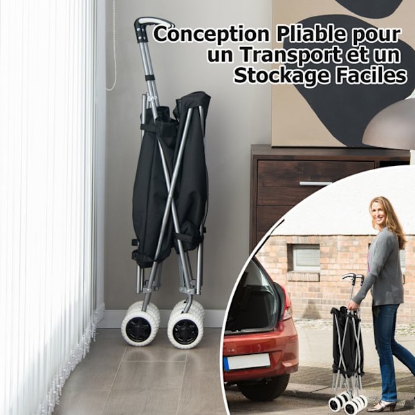 Foldbar Indkøbsvogn COSTWAY-90 L-Bremsesystem og 360° Styring-Oxford Taske-Vandafvisende-Stålramme-Kapacitet på 54 kg-Sort Svart