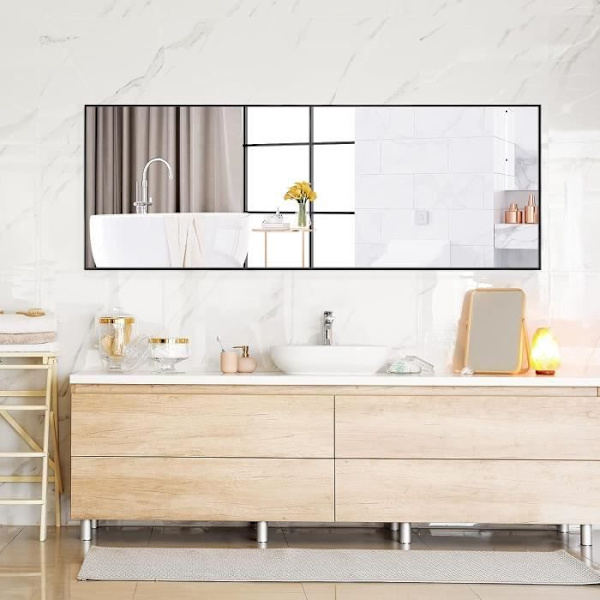 COSWAY Psyche spejl, HD eksplosionssikkert glasspejl 150 x 4 x 56 CM, sort aluminiumsramme