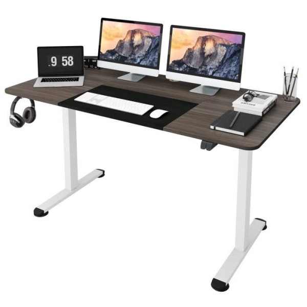 COSTWAY Elektriskt sitt-stående skrivbord, 140 x 70 x 72-116 cm, höjdjusterbart bord, enkelmotor, mörkgrå