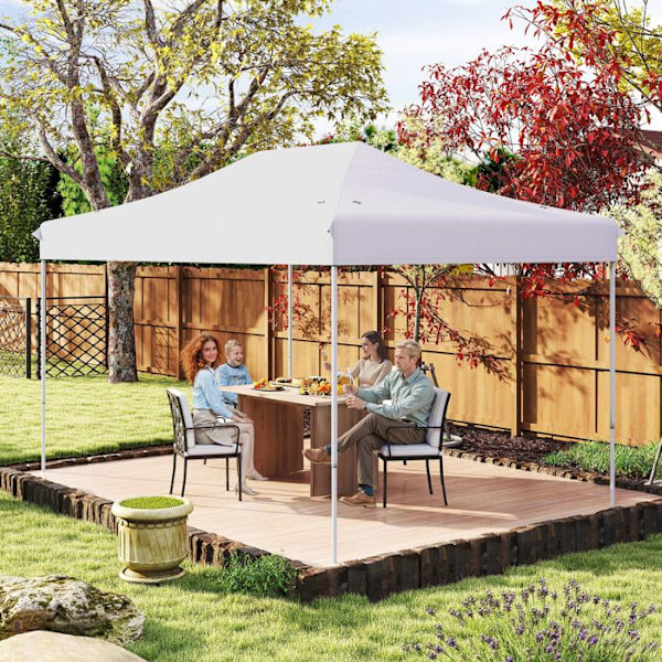 Tältduk Fällbar 300 x 445 CM - COSTWAY - 10-12 personer Pop-Up Justerbar Höjd 188-208 cm - UV-skydd för Fester Vit
