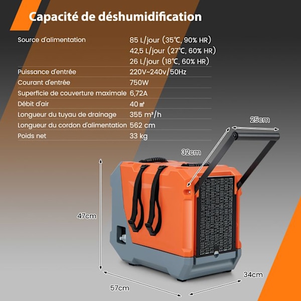 Ammattimainen 85 L/Päivä Kosteudenpoistin COSTWAY-24 H Ajastin-Itsepurku-Pumppu ja Viemäriputki-2 Pyörää/Kahva-Musta