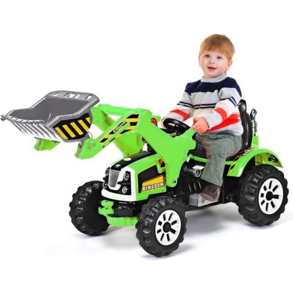 COSTWAY barntraktor 3-8 år gammal, elektrisk traktor med 2 hastighetsval och lastare, framåt och bakåt grön