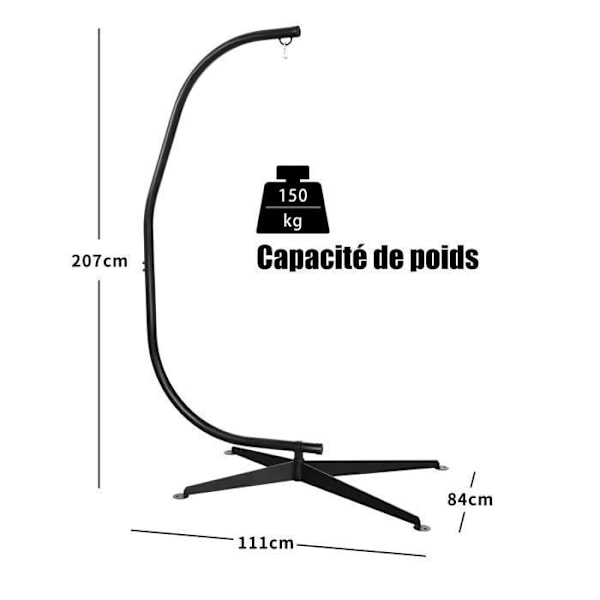 COSTWAY C-formad hängmatta stativ, H 207CM stålfåtöljsstativ med tvärbasbelastning 150 kg utan hängmatta