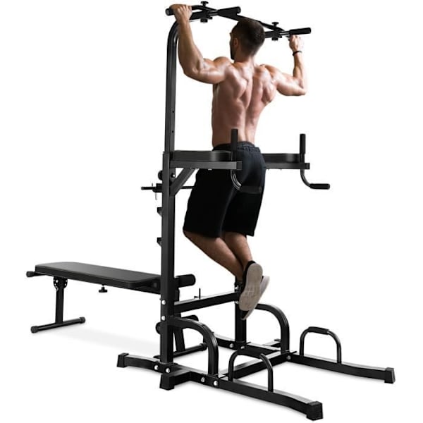COSTWAY Multi-Function Pull-Up Station med hopfällbar viktbänk, Chin Up Bar, armbågsskydd justerbara höjder