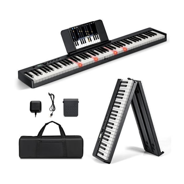 COSTWAY Foldbar og bærbar 88-tangenters digitalklaver keyboard-split funktion-LCD-skærm-2 højttalere-indbygget batteri-sort