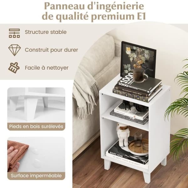 COSTWAY Modernt 3-vånings sidobord, 39,5 x 29,5 x 65 cm för sovrum, vardagsrum, kontor