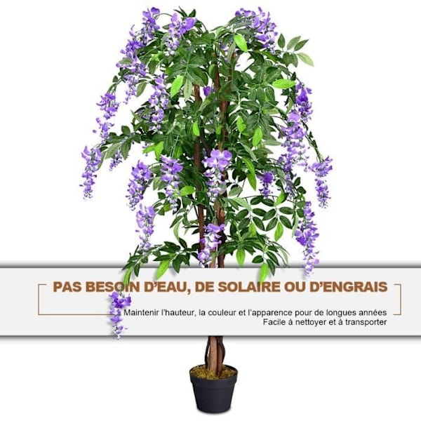 COSTWAY keinotekoinen Wisteria-kasvi ruukulla purppuraisin kukin koristeluun sisä- tai ulkokäyttöön H-150cm