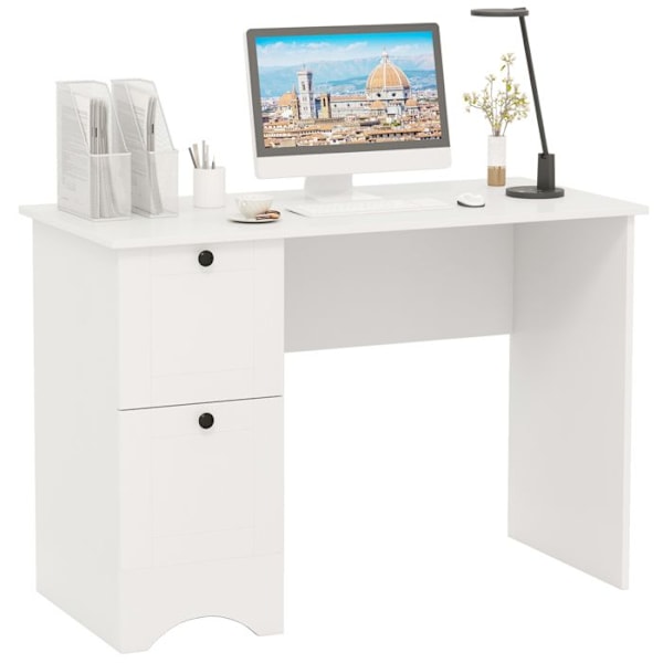 COSTWAY computerbord med 2 opbevaringsskuffer, 109 x 50 x 75 cm, enkelt og moderne, hvid