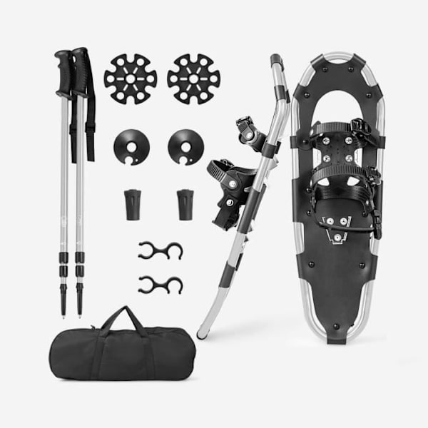 COSTWAY 30'' snöskor - Aluminium - Infällbara skidstavar - Bärväska - Dubbla spärrfäste - 35 till 45 EU - Silver Pengar