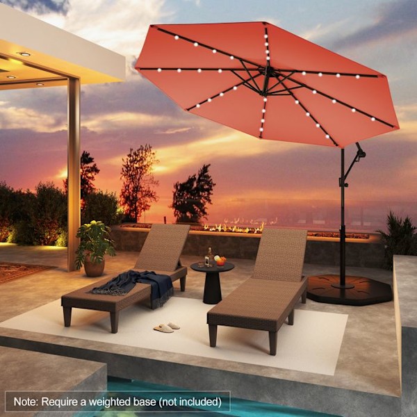 Parasol Déporté φ300 x 245cm - COSTWAY - med 32 LED - Kryssfot - Lutningsjustering - Vev - 360° rotation - Orange