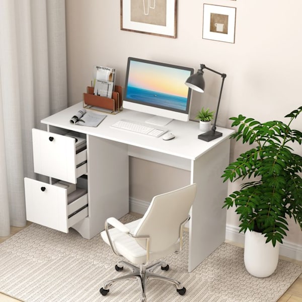 COSTWAY computerbord med 2 opbevaringsskuffer, 109 x 50 x 75 cm, enkelt og moderne, hvid