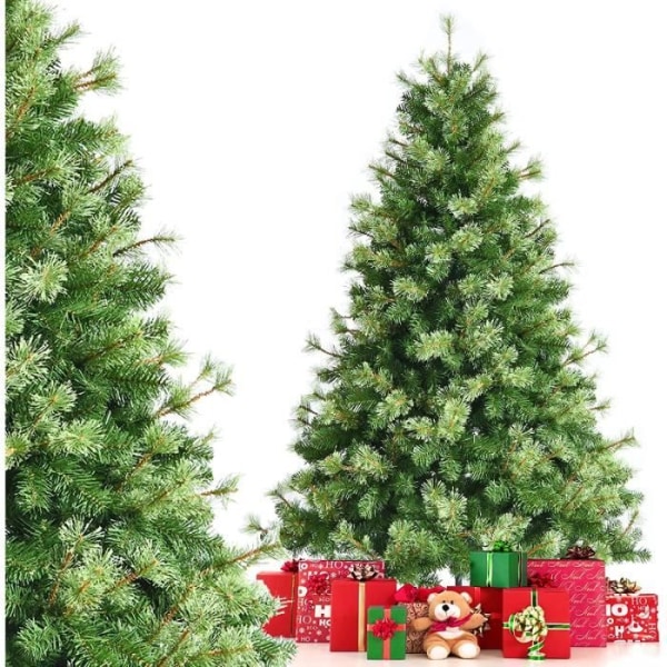 COSTWAY 180 cm konstgjord julgran med 820 kvistar 100 % PVC tallbarr och hopfällbart metallstativ imiterad gran
