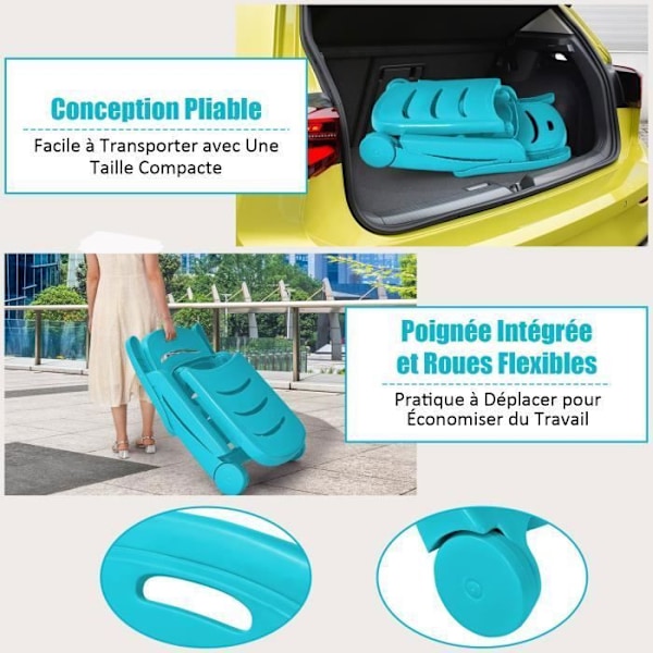 COSTWAY foldbar liggestol 5-positions tilbagelænet ryglæn med integrerede hjul, til terrasse, have, swimmingpool, 150 kg, turkis
