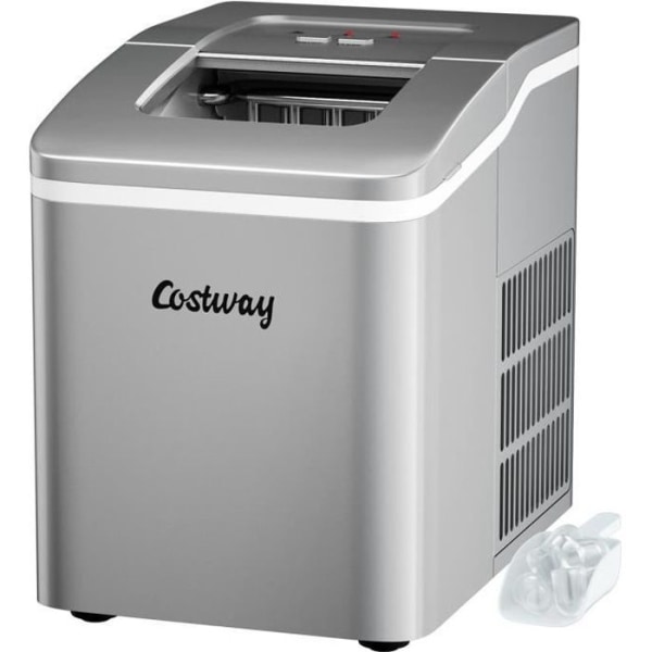 COSTWAY Bärbar ismaskin 12KG /24H 9 isbitar per 8 min 1,6L tank, självrengörande, 120W LCD-skärm för hemsilver Pengar