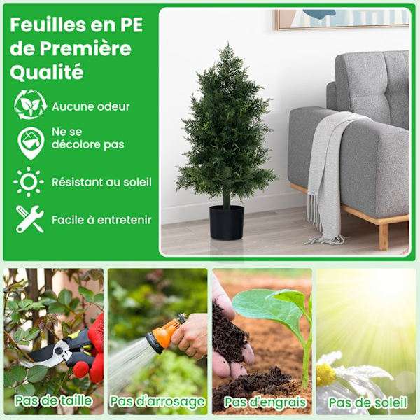 COSTWAY Faux Cedar Topiary K80cm, tekomänty, muoviruukku, valonkestävät lehdet