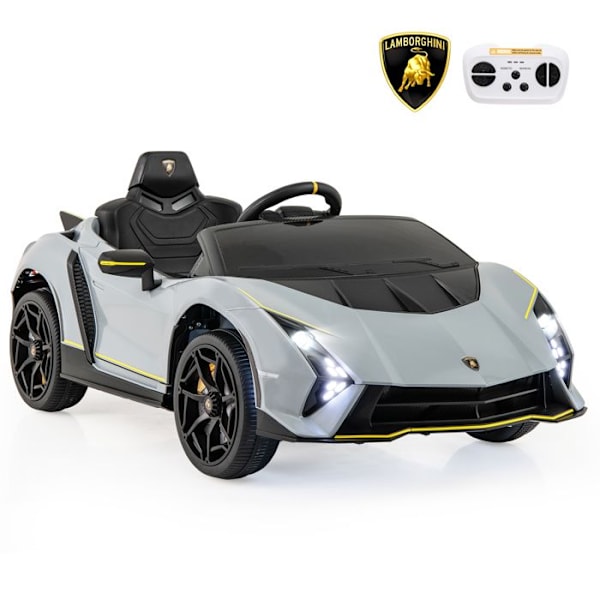 Lamborghini COSTWAY Licenseret børnebil, 4-hjulstræk & fjernbetjening & lygter 3 hastigheder 114,5 x 64 x 45,5 CM Grå