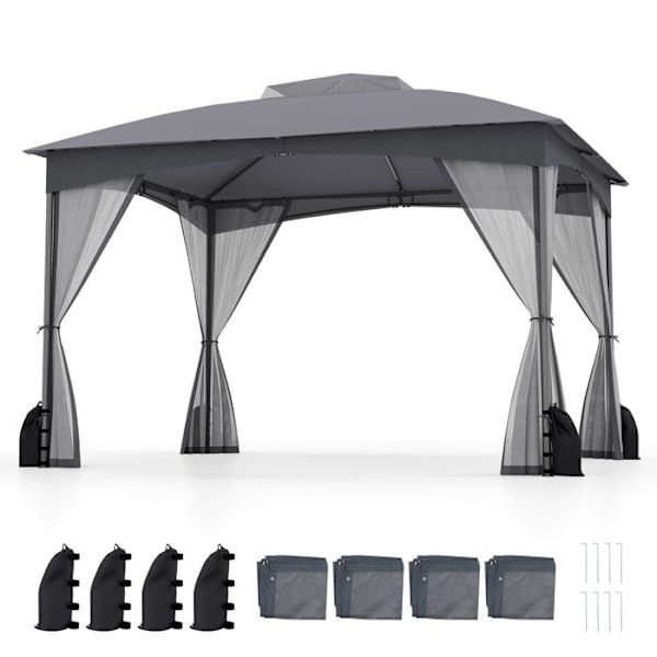COSTWAY Havepavillon 300 x 365 cm med Netvægge - Vandtæt Gazebo med Dobbelt Tag til Terrasse Reception Grå