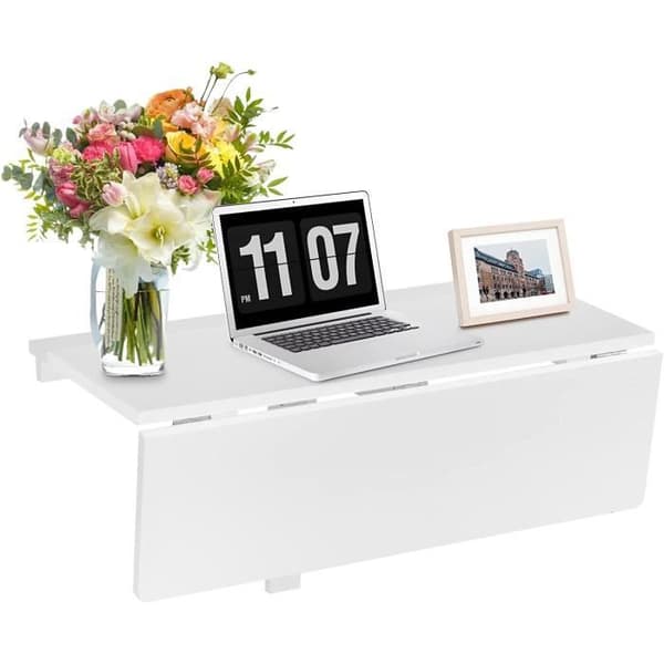 COSTWAY Fällbart Väggbord - Hopfällbara brickor 80×60 cm (L x B)-Möbelfoajé för Studenter, Lägenheter, Kök Vit