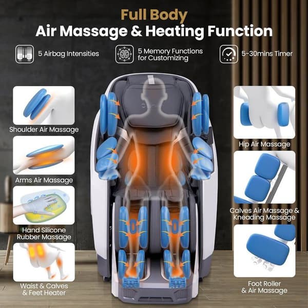 COSTWAY Elektrisk Massage Stol med Zero Gravity, SL Rail & 4D Scan, 24 Programmer, Varmefunktion Hvid