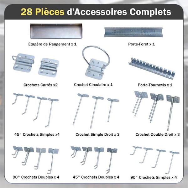 3 Vægmonterede Perforerede Paneler 120 x 60 x 2 cm COSTWAY-Værktøjsopbevaring i Metal-28 Hængeaccessories-Kroge, Hylder-Sort