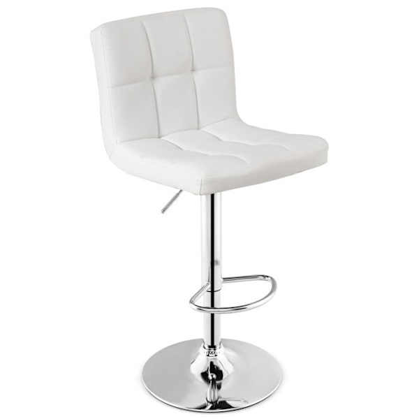 COSTWAY PU Läder Barpall, Justerbar Sitthöjd 65-85cm Upphöjd rygg Halkfri metallbas, Vit