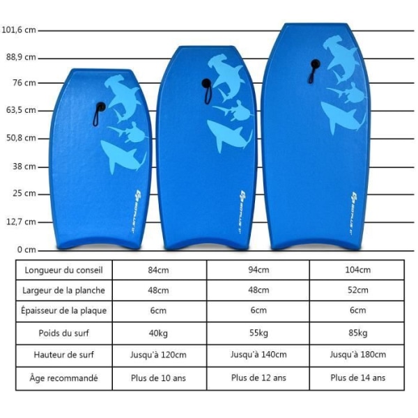 COSTWAY Bodyboard, 41 tums XPE och HDPE surfbräda med 90 cm rep för nybörjare, amatörer Blue Shark Ljusa färger och vackra mönster