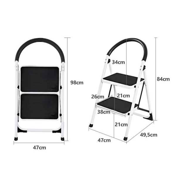 COSTWAY 2-vaiheinen kokoontaittuva jakkara, kapasiteetti 150 kg, tikkaat liukumaton jakkara rautakahvalla noin 80 cm