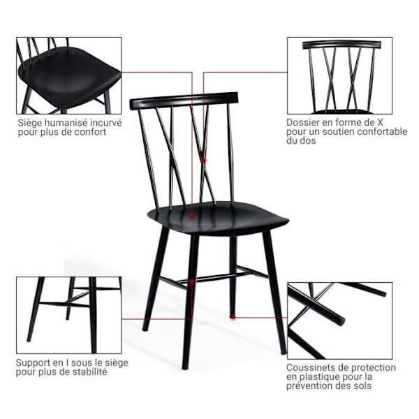 COSTWAY Set med 2 matstolar i metall, med hög rygg och böjd sits, modern, för kök, vardagsrum, svart Svart