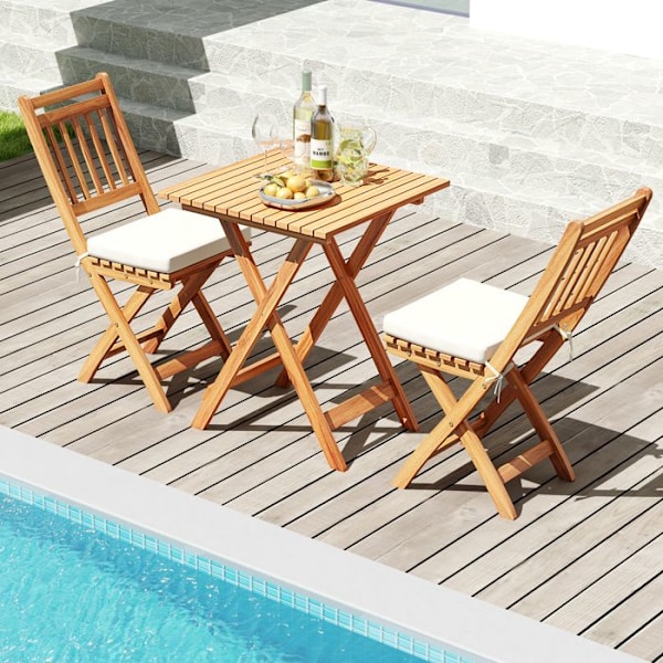 Have a seat at this costway dining table and two folding chairs for your garden. Made of acacia wood with soft cushions, featuring no armrests and re Naturlig