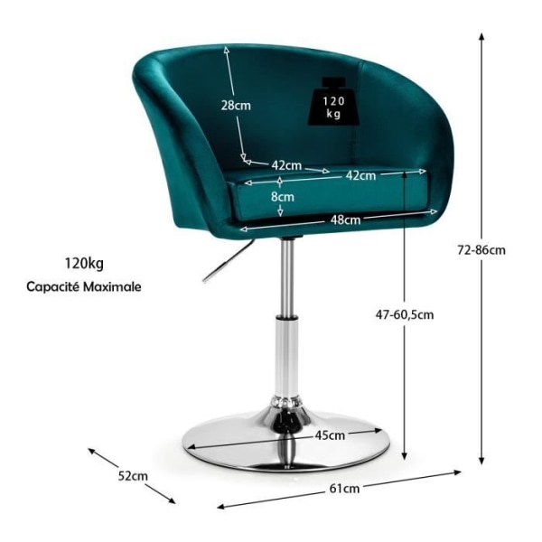 COSTWAY Velvet drejestol, kontorlænestol Højdejusterbar fra 72-86 cm, galvaniseret grundbelastning 125 kg, moderne, grøn Grön