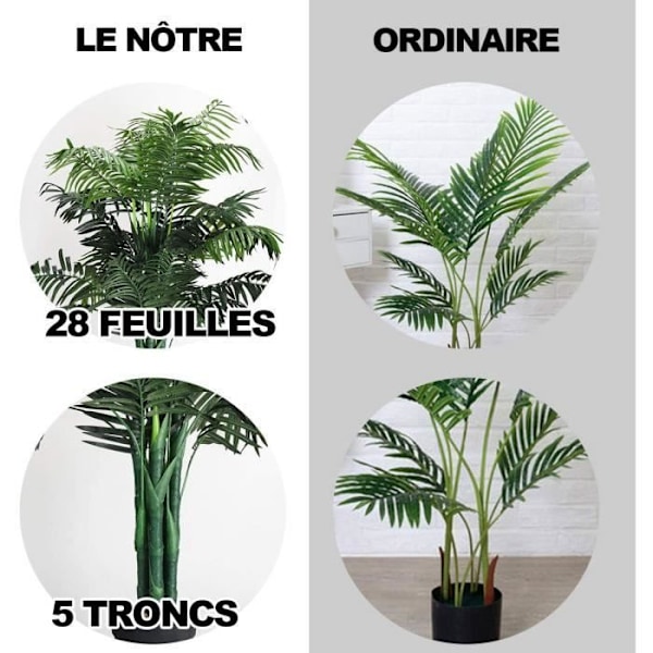 COSTWAY Artificial Areca Palm Keinotekoiset kasvit-H 110 cm-Sisustus. Sisä-/ulkopuoli vihreällä ruukulla