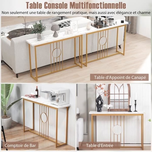 COSTWAY Konsolbord, Entrémöbel med marmoreffekt 120 x 30 x 80,5 CM (L x B x H) - Guldmetallram, skandinavisk stil vitt och guld