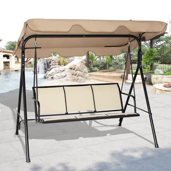 COSTWAY Havemøbel 3 Sæder i Polyester og Stål med Justerbart UV-Beskyttende Tag til Balkon, Terrasse 170 x 110 x 150CM