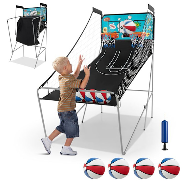 COSTWAY Samling Basketball Arcade Sammenklappelig med 2 Kurve, 4 Bolde og Pumpe, Scoring System, 8 Tilstande, 1 til 4 Spillere, Grøn