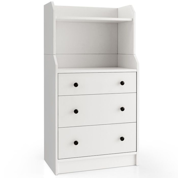 COSTWAY 3 skuffekommode med 2 åbne hylder, anti-tip-enhed, til stue, soveværelse, entré, 58x36x111 cm, hvid Vit